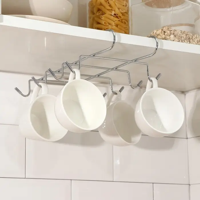 Держатель для кружек подвесной Доляна, на 8 предметов, 27.5&times;20&times;7.5 см, на толщину полки 3.5 см, хромированный