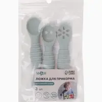 Ложка детская для прикорма, силикон, набор 3 шт., серый M&B