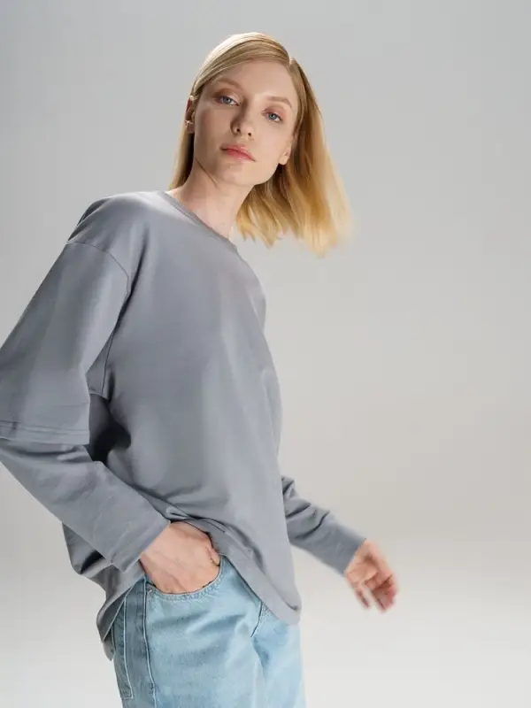 Футболка оверсайз с двойным рукавом Kosmos, светло-серая, размер XS/S Футболка оверсайз с двойным рукавом Kosmos, светло-серая, размер XS/S