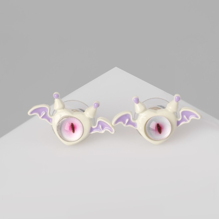 Серьги с эмалью «Монстрики» с крылышками, цвет бело-розовый Серьги с эмалью «Монстрики» с крылышками, цвет бело-розовый