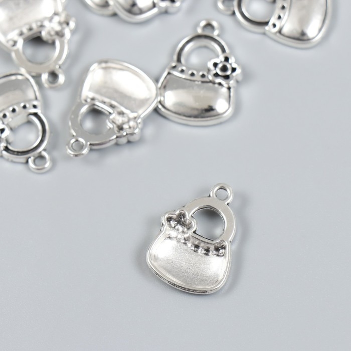 Декор для творчества металл Декор для творчества металл "Сумочка с цветком" набор 12 шт серебро 1,3х1,9 см