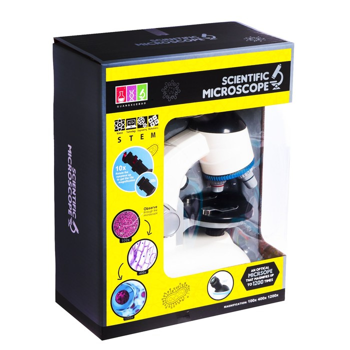 Микроскоп детский «Юный ученый» кратность х100, х400, х1200, подсветка, цвет белый Микроскоп детский «Юный ученый» кратность х100, х400, х1200, подсветка, цвет белый