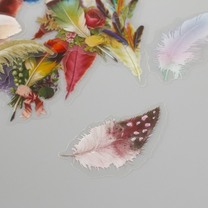 Наклейки для творчества пластик PVC Наклейки для творчества пластик PVC "Яркие перья" набор 60 шт 10х14 см