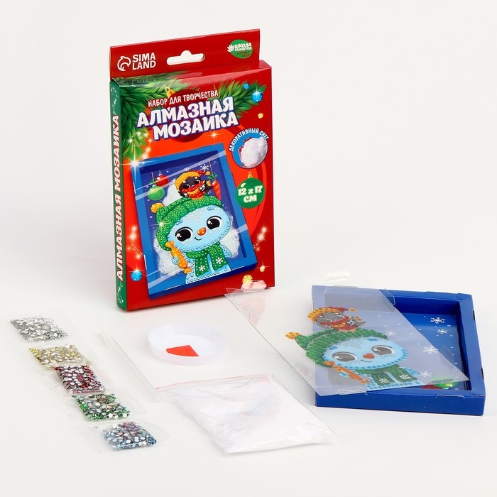 Алмазная мозаика на новый год для детей с частичным заполнением в рамке с растущим снегом «Снеговик», новогодний набор для творчества Алмазная мозаика на новый год для детей с частичным заполнением в рамке с растущим снегом «Снеговик», новогодний набор для творчества