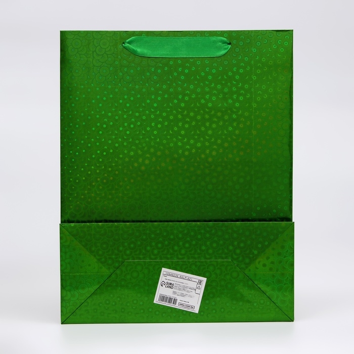 Пакет подарочный, фольгированный, упаковка, с окном "Сердце", "Зеленый", M 32 х 25,5 х 11 см