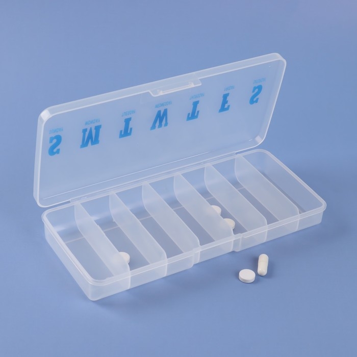 Таблетница «Неделька», английские буквы, 7 секций, цвет прозрачный Таблетница «Неделька», английские буквы, 7 секций, цвет прозрачный