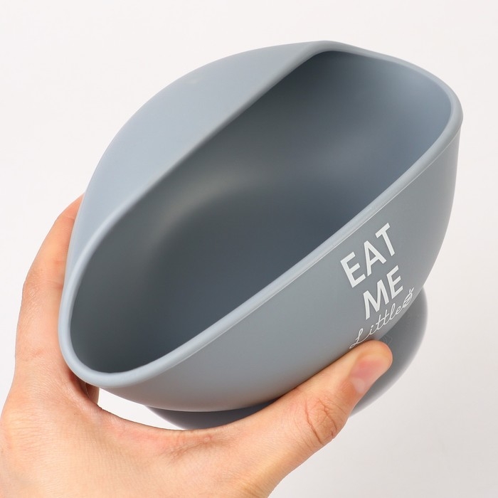 Тарелка детская на присоске, ложка, M&B, серый Тарелка детская на присоске, ложка, M&B, серый