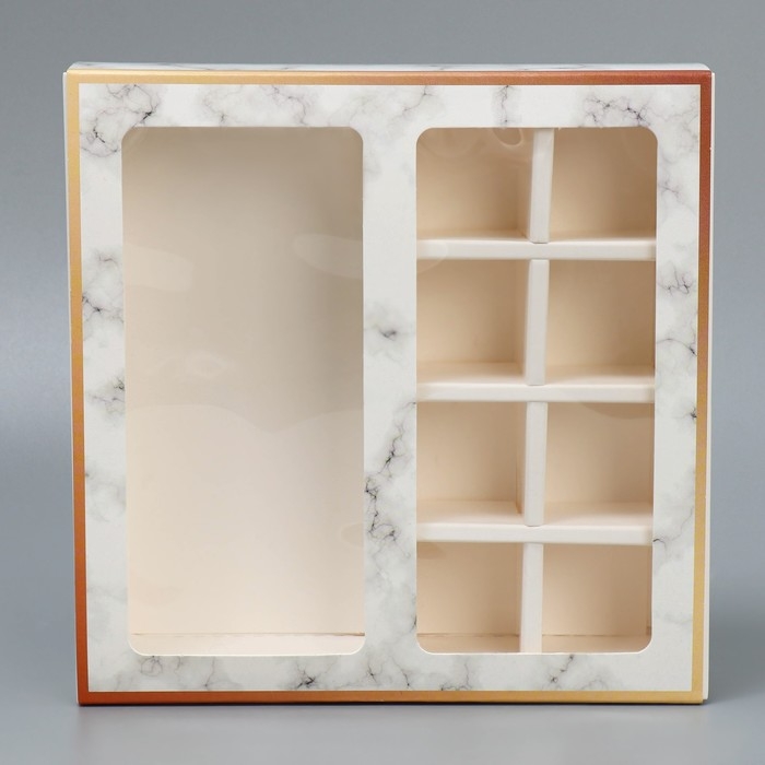 Коробка под 8 конфет и шоколад с ячейками, кондитерская упаковка, «Мрамор» 18 х 18 х 4 см Коробка под 8 конфет и шоколад с ячейками, кондитерская упаковка, «Мрамор» 18 х 18 х 4 см