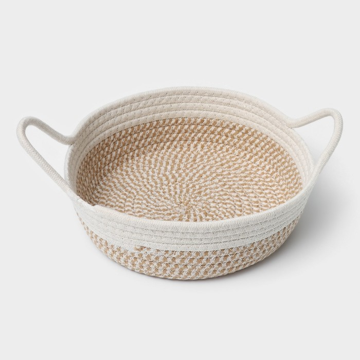Корзина для хранения плетёная ручной работы LaDо́m «Визави», хлопок, с ручками, 34×24×7 см, цвет бежевый Корзина для хранения плетёная ручной работы LaDо́m «Визави», хлопок, с ручками, 34×24×7 см, цвет бежевый