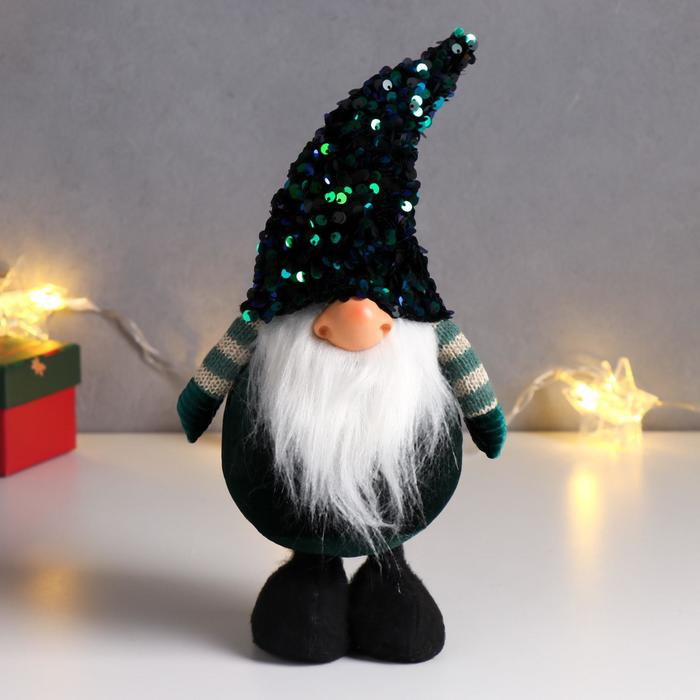 Кукла интерьерная Кукла интерьерная "Дед Мороз в зелёном колпаке с пайетками" 33х9х14 см