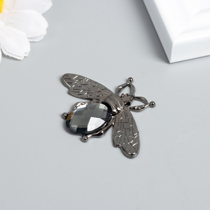 Декор для творчества металл, страз Декор для творчества металл, страз "Муха" тёмное серебро 3,5х4,7 см