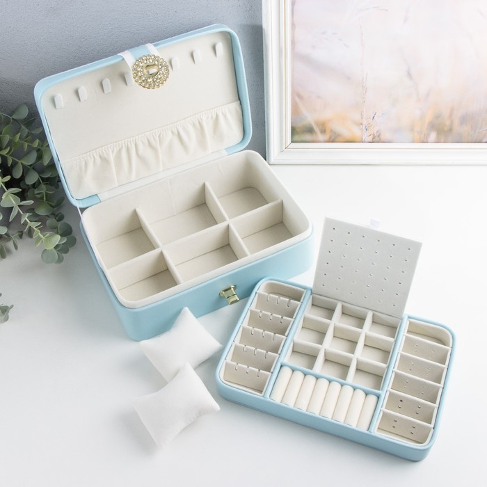 Шкатулка кожзам для украшений  Шкатулка кожзам для украшений "С пряжкой" голубая 24х18,5х9 см