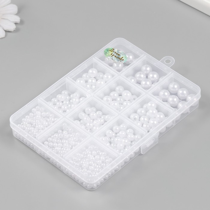 Бусины в шкатулке Бусины в шкатулке "Белый перламутр" 12 делений 10х13,5х1,8 см