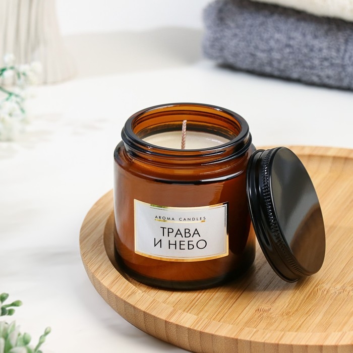 Свеча в банке ароматическая  Свеча в банке ароматическая "Трава и небо", 6,2х6,2х6,5 см, 9 часов