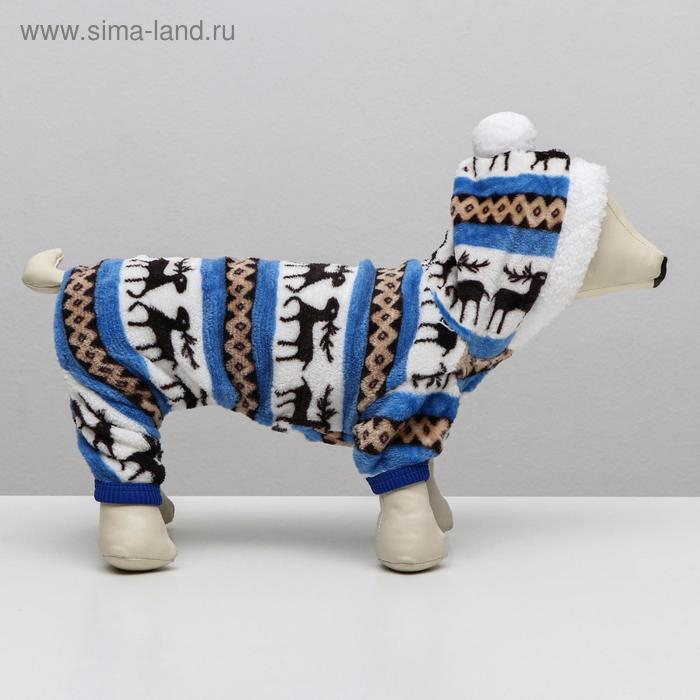 Комбинезон "Олени" с капюшоном, размер M (ДС 30 см, ОГ 40 см, ОШ 30 см), голубой