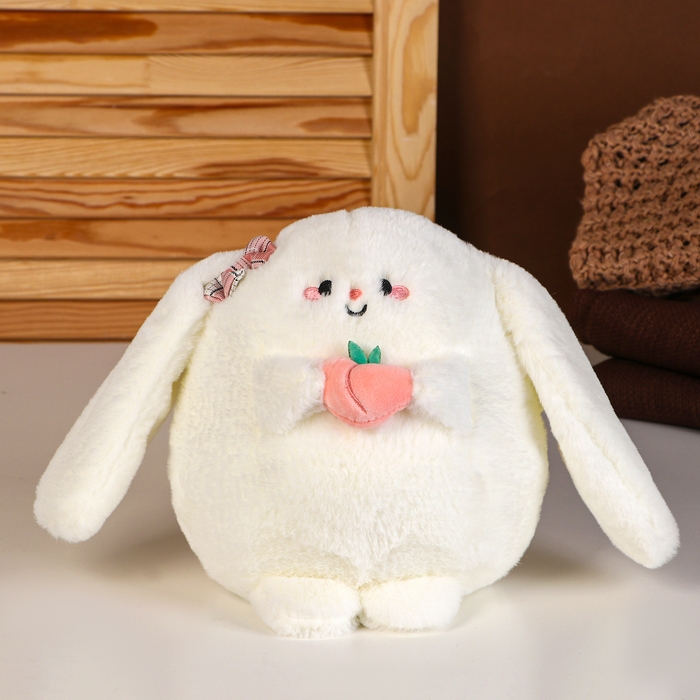 Мягкая игрушка «Зайка с персиком», 20 см, цвет белый Мягкая игрушка «Зайка с персиком», 20 см, цвет белый