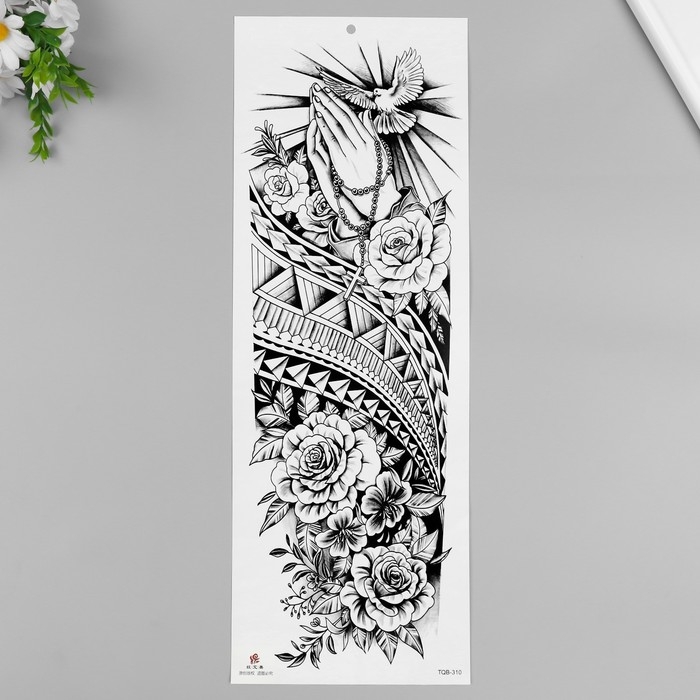 Татуировка на тело черная Татуировка на тело черная "Голубь и цветы" 48х17 см