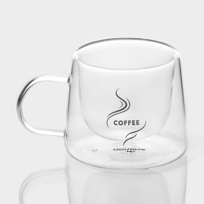 Набор стеклянных кружек с двойными стенками Доляна «Кофе», 200 мл, 13×9,5×8 см, 2 шт Набор стеклянных кружек с двойными стенками Доляна «Кофе», 200 мл, 13×9,5×8 см, 2 шт