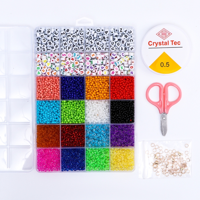 Набор для создания украшений, набор 24 цвета,1 шт. — 3 мм, 400 букв, леска, фурнитура, ножницы Набор для создания украшений, набор 24 цвета,1 шт. — 3 мм, 400 букв, леска, фурнитура, ножницы