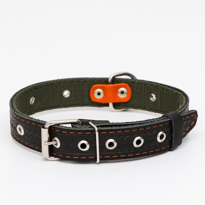 Ошейник комбинированный безразмерный, кожа/брезент, 60 х 3 см, ОШ 30-57 см, чёрный/зелёный Ошейник комбинированный безразмерный, кожа/брезент, 60 х 3 см, ОШ 30-57 см, чёрный/зелёный