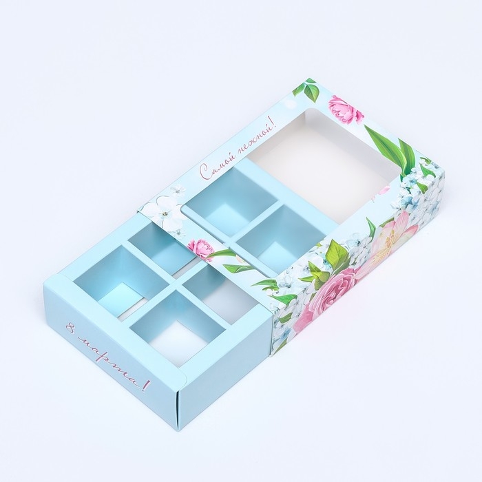 Коробка для конфет 6 шт,  Коробка для конфет 6 шт, "Розовые розы" 13,7 х 9,8 х 3,9. Кондитерская упаковка
