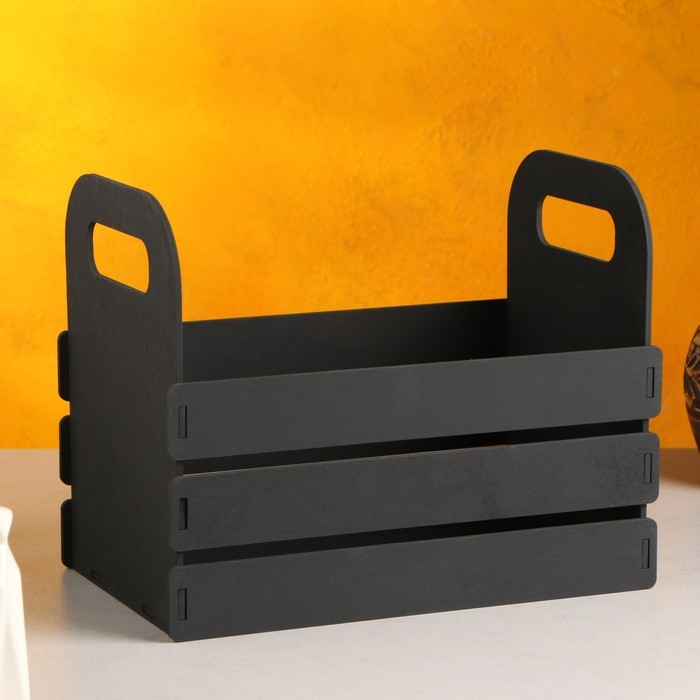 Кашпо деревянное 25×15×20 см  Кашпо деревянное 25×15×20 см "Кармен", ручки вырезы боковые, чёрный Дарим Красиво