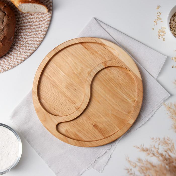 Менажница круглая Доляна «Дуэт», d=27 см, 2 секции, с пропиткой, берёза