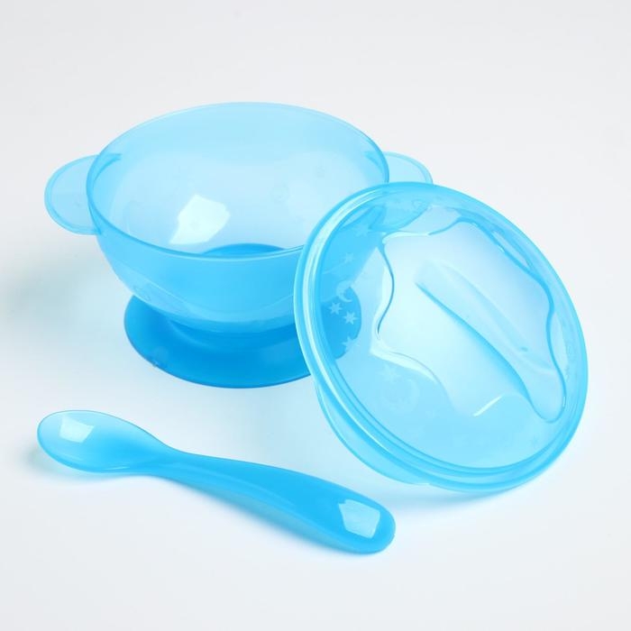 Набор детской посуды, 3 предмета: миска на присоске 330 мл, крышка, ложка, от 5 мес., цвета МИКС Набор детской посуды, 3 предмета: миска на присоске 330 мл, крышка, ложка, от 5 мес., цвета МИКС