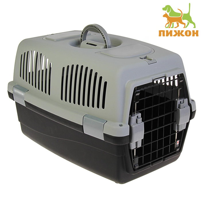 Переноска для животных с 2 люками и креплением для наплечного ремня 58х37х37, до 12 кг, серо-чёрная Переноска для животных с 2 люками и креплением для наплечного ремня 58х37х37, до 12 кг, серо-чёрная