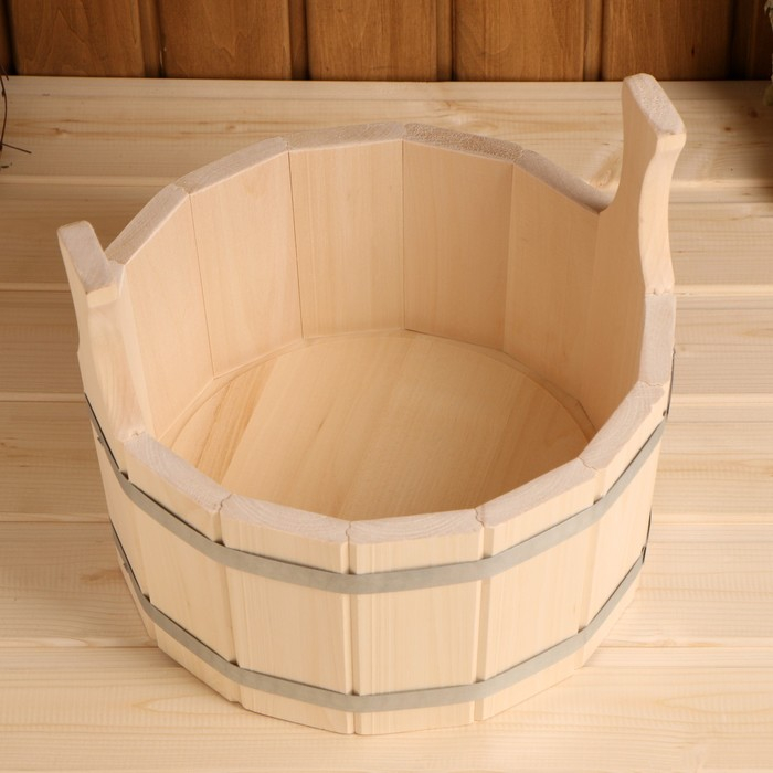 Шайка-таз из липы, 5 л, круглая, нержавеющий обруч Шайка-таз из липы, 5 л, круглая, нержавеющий обруч