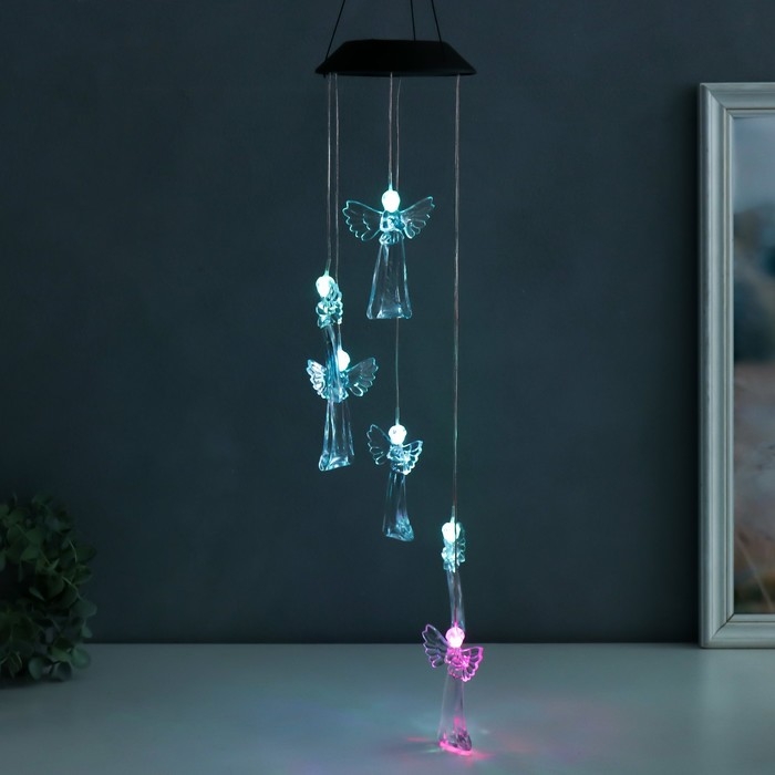 Музыка ветра с подсветкой от солнечной батареи Музыка ветра с подсветкой от солнечной батареи "Ангелы" 13х13х55 см