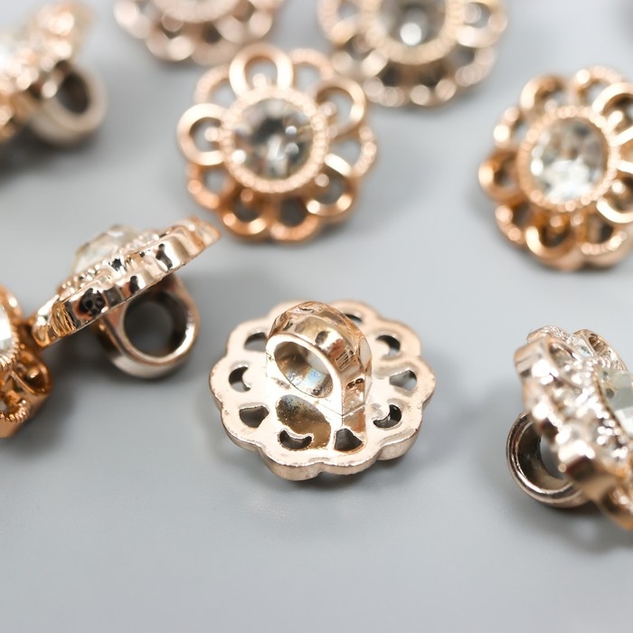 Пуговицы пластик для творчества на ножке Пуговицы пластик для творчества на ножке "Цветок со стразой" набор 15 шт золото 1,2х1,2 см