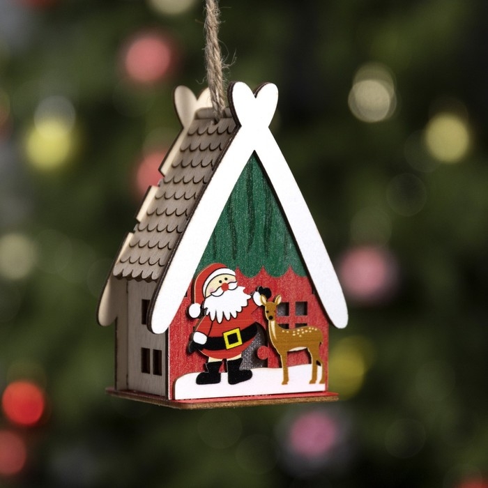 Ёлочная игрушка «Домик с Сантой», от батареек, свечение тёплое белое Ёлочная игрушка «Домик с Сантой», от батареек, свечение тёплое белое