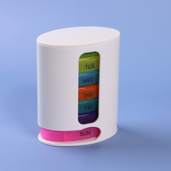 Таблетница - органайзер «Неделька», английские буквы, 12 × 6 × 5,9 см, 7 контейнеров по 4 секции, разноцветная Таблетница - органайзер «Неделька», английские буквы, 12 × 6 × 5,9 см, 7 контейнеров по 4 секции, разноцветная