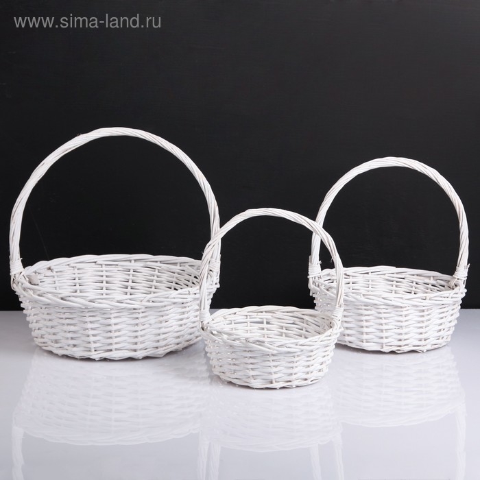 Набор корзин, 3 шт, 39×14/40 см,  30×12/35 см, 25×10/30 см, белый,  ива Набор корзин, 3 шт, 39×14/40 см,  30×12/35 см, 25×10/30 см, белый,  ива