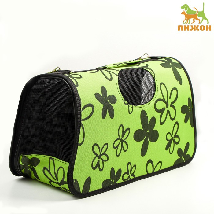 Сумка - переноска для животных  Сумка - переноска для животных "Цветы", зелёная, размер М, 40 х 21 х 27 см