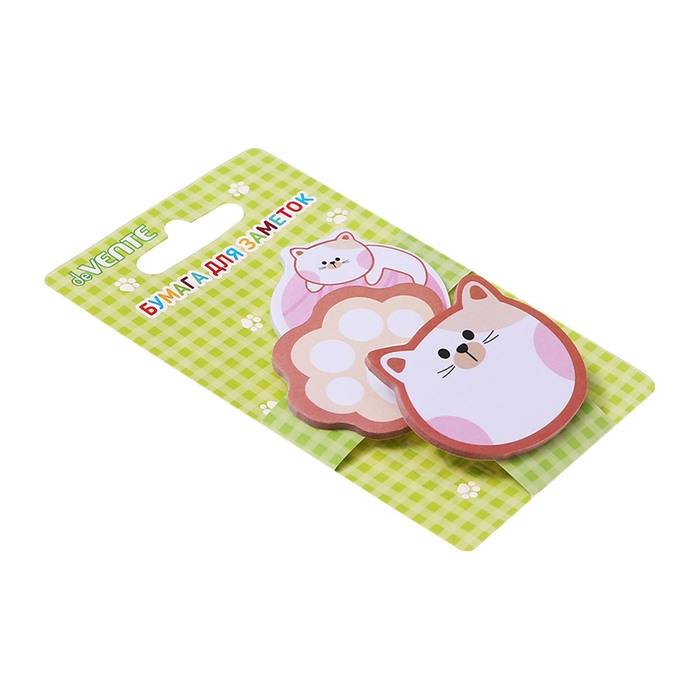 Набор клейкой бумаги для заметок  Набор клейкой бумаги для заметок "deVENTE. Kitty" 45x45 мм, 3x20 листов, офсет 80 г/м², печать 4+0, ассорти форм, 3 дизайна, в картонном блистере и пластиковом пакете с европодвесом