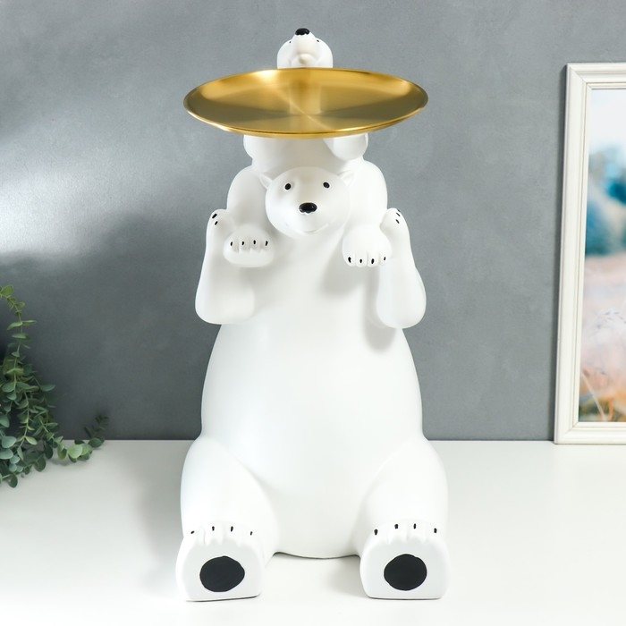 Сувенир полистоун подставка Сувенир полистоун подставка "Белый медвежонок на шее у папы" d=26 см 70х37х33 см