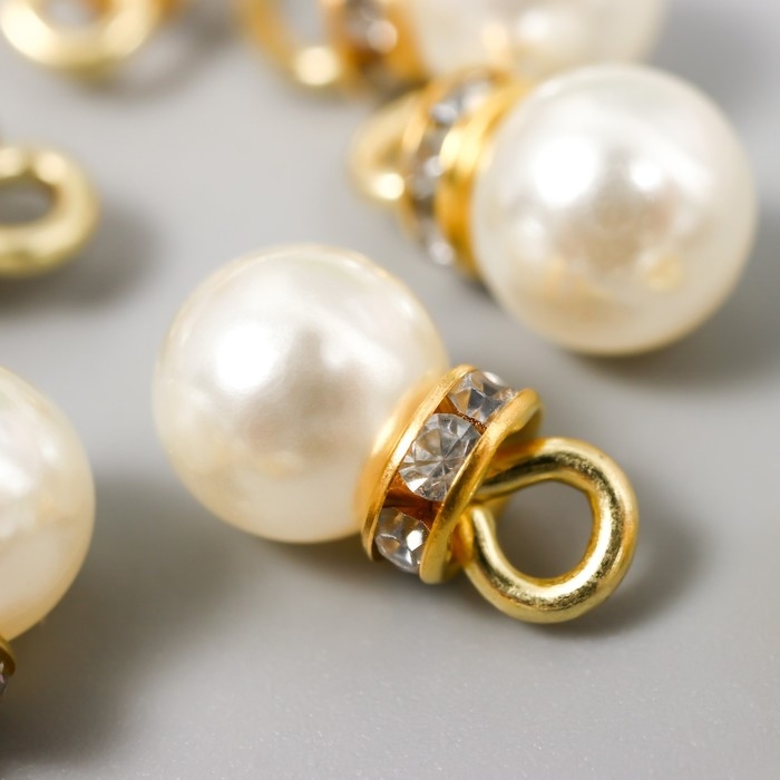 Декор для творчества пластик Декор для творчества пластик "Жемчужный шар с петелькой-кольцом" набор 15 шт 1,2х0,8х0,8 см