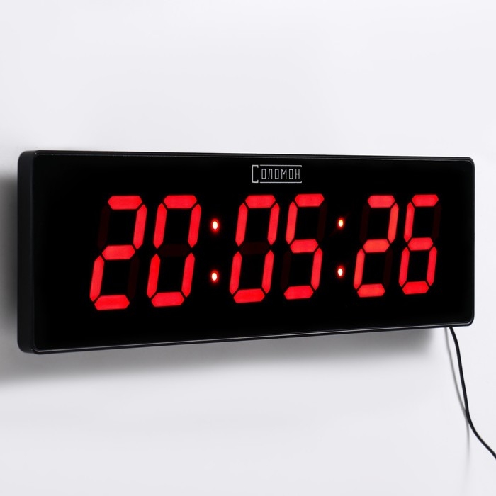 Часы электронные настенные  Часы электронные настенные "Соломон", 49 x 13 x 3 см, цифра 7.5 х 4.3 см, красная индикация