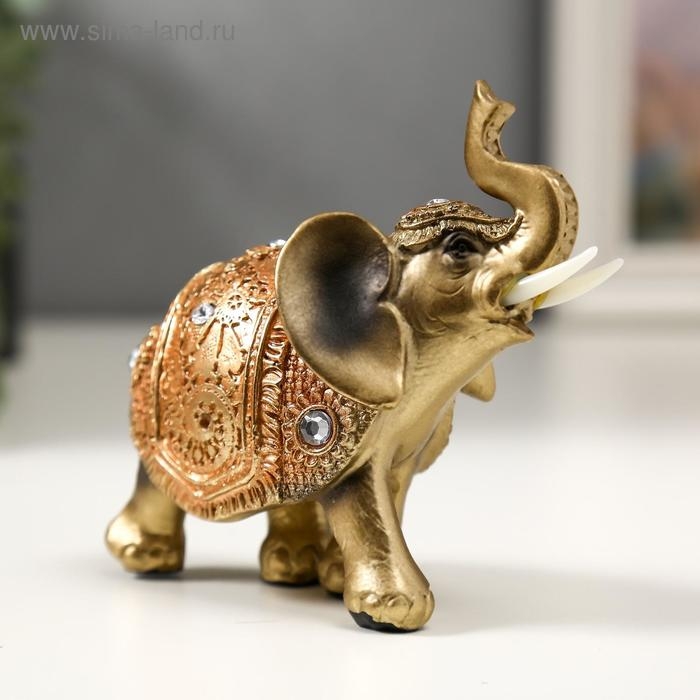 Сувенир полистоун Сувенир полистоун "Слонёнок в золотой попоне с кристаллами" 10,5х11х4,5 см