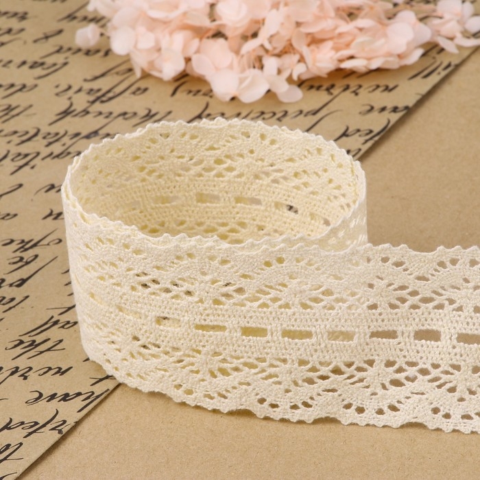 Кружево вязаное, 55 мм × 10 ± 1 м, цвет бежевый Кружево вязаное, 55 мм × 10 ± 1 м, цвет бежевый