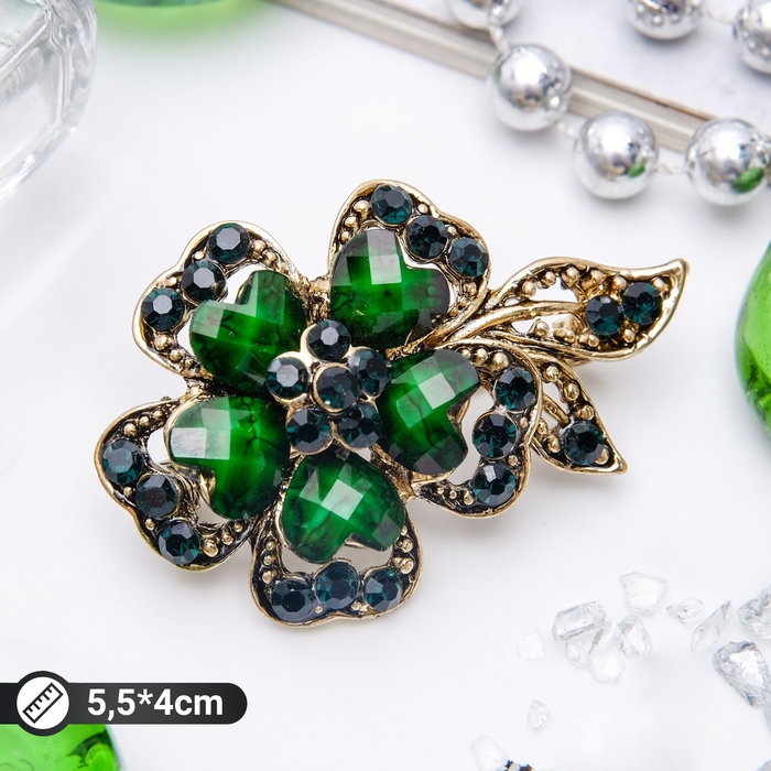 Брошь «Цветок желаний», цвет изумрудный в чернёном золоте Брошь «Цветок желаний», цвет изумрудный в чернёном золоте