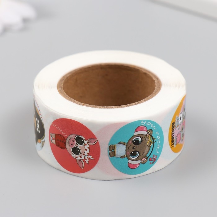 Наклейка бумага Наклейка бумага "Подбадривающие звери" d=2,5 см 500 шт в рулоне