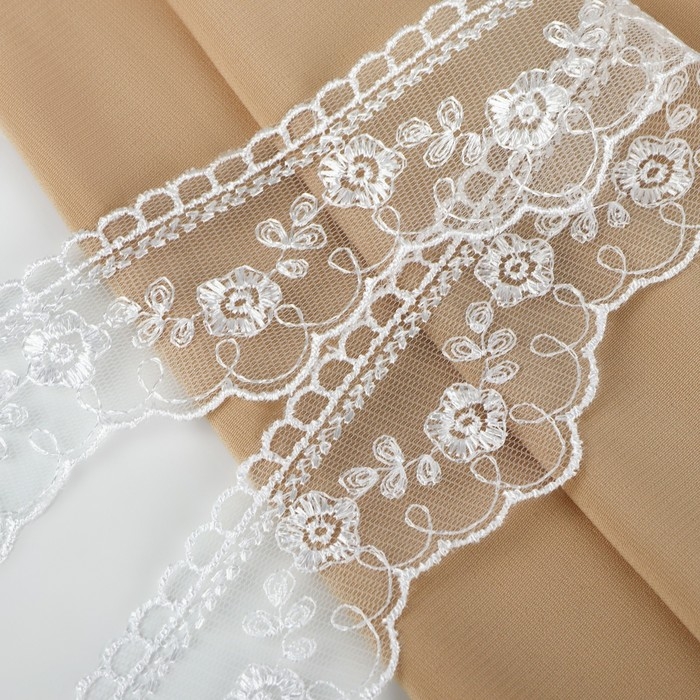 Кружево на сетке, 40 мм × 11 ± 1 м, цвет белый Кружево на сетке, 40 мм × 11 ± 1 м, цвет белый