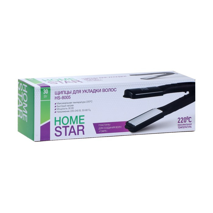 Щипцы-гофре HOMESTAR HS-8005, 30 Вт, алюминиевое покрытие, 33х80 мм, 220°С, черные Щипцы-гофре HOMESTAR HS-8005, 30 Вт, алюминиевое покрытие, 33х80 мм, 220°С, черные