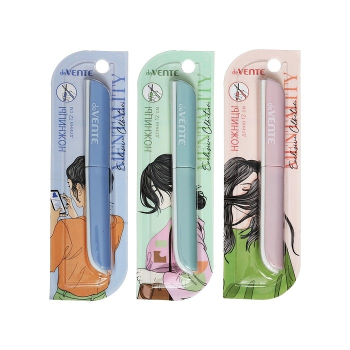 Ножницы 12 см, deVENTE Mentality, складные (карманные), пластиковые кольца, футляр Ножницы 12 см, deVENTE Mentality, складные (карманные), пластиковые кольца, футляр