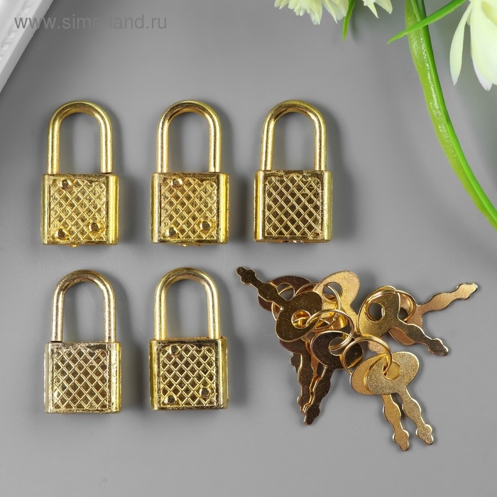Замочек с ключиком для шкатулки металл набор 5 шт С286 золото 3,1х1,7 см Замочек с ключиком для шкатулки металл набор 5 шт С286 золото 3,1х1,7 см