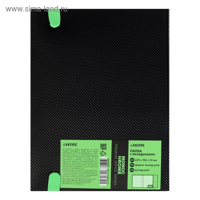 Папка 20 вкладышей А5, 500 мкм, deVENTE Monochrome, фактура, резинка, чёрный/неоновый зелёный Папка 20 вкладышей А5, 500 мкм, deVENTE Monochrome, фактура, резинка, чёрный/неоновый зелёный