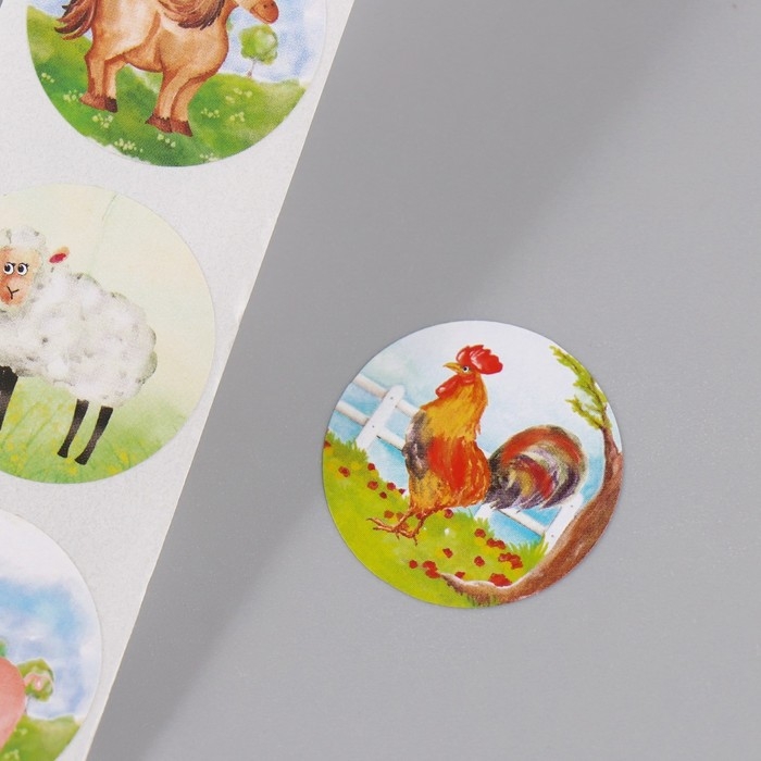 Наклейка бумага Наклейка бумага "Животные в деревне" d=2,5 см 252 шт в рулоне